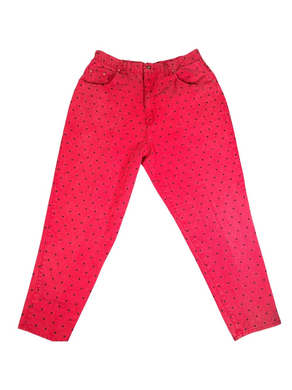 Vintage 80s Venezia Vitale Mom Jeans Red Polka Dot 100% Cotton USA Made Size 22
